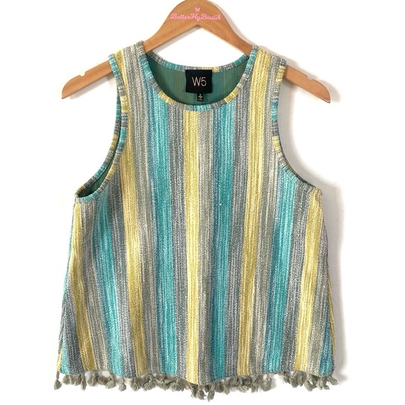(BN49) Anthropologie W5 sleeveless multicolored tasseled hem top, Size small - Picture 2 of 8